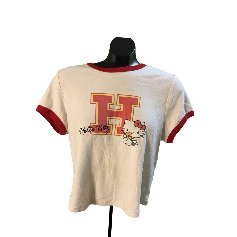 Hello Kitty Forever 21 Ringer Tee Womens XL White Red Graphic Y2K Sanrio